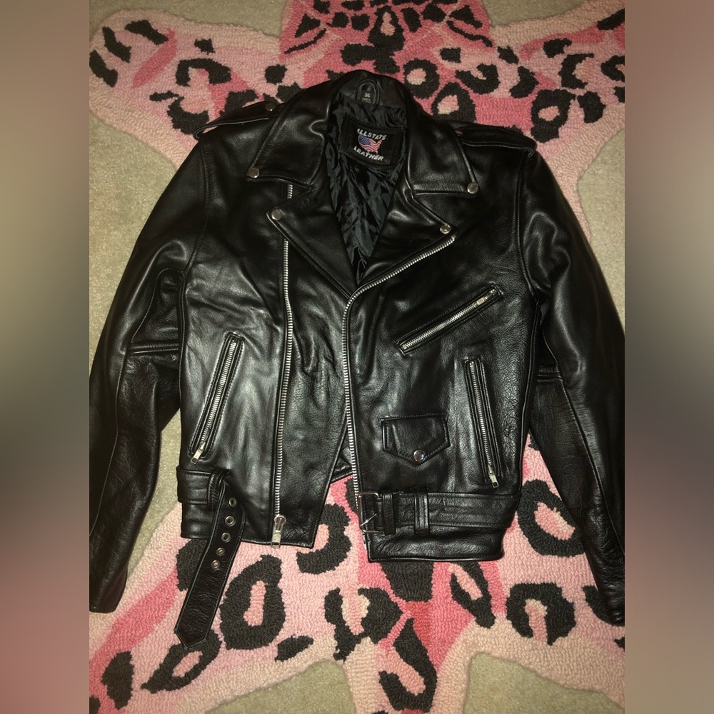ALLSTATE LEATHER Leather Classic Brando Motorcycle Jacket Size 36
